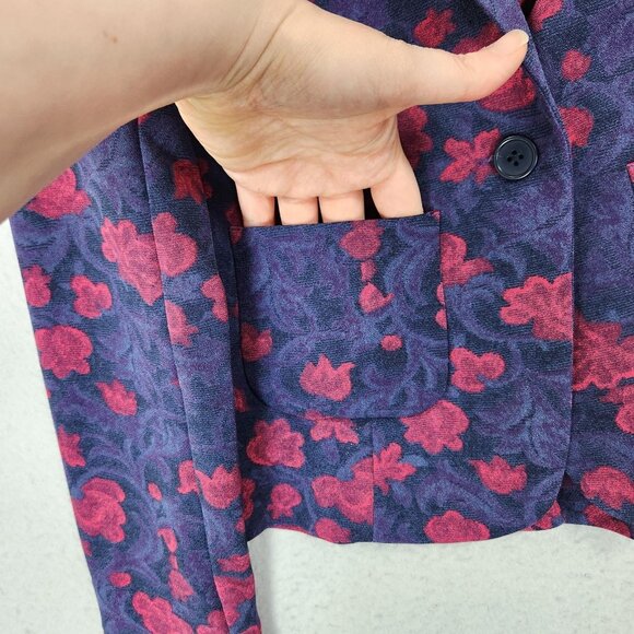 ModCloth Jacket Womens XS Purple Pink Floral Peplum Puff Shoulder Blazer Preppy - Picture 3 of 13